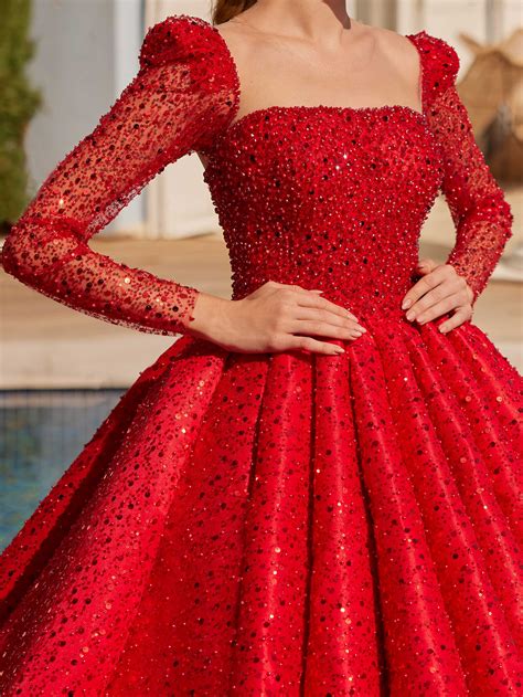 buy square neck long sleeve a line princess ballgown for wedding party ...