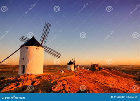 Don Quixote Windmills Consuegra, Toledo Spain. Stock Image - Image of ...
