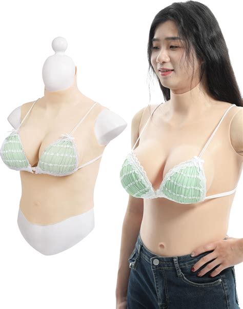 Peikey Silicone Breastplate Half Body with Bra Breast Forms C-G CUP Breast Plates for ...