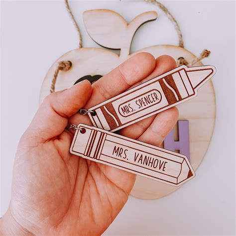 Personalized teacher gift laser engraved wooden keychain teacher s name ...
