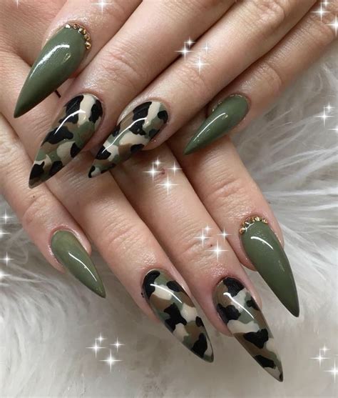 Camo stiletto nails in 2025 | Camouflage nails, Camo nails, Nail designs