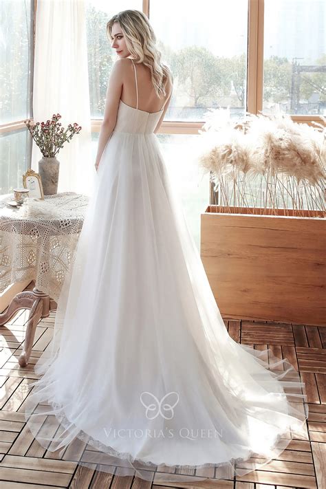 Mini Flowers Appliqued Tulle A-line Casual Wedding Dress - VQ