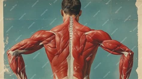 Detailed Anatomical Illustration of Human Back Muscles and Vertebrae with Labels for Educational ...