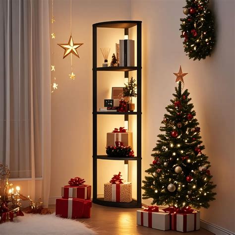 Rebrilliant Corner Shelf With Light 5 Tier Tall Standing Shelf Dimmable ...