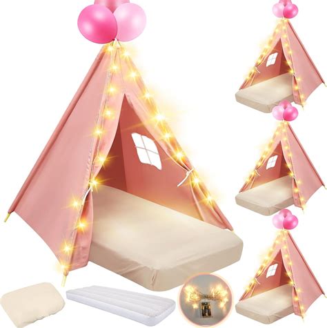 Amazon.com: Lemosae 4 Pack Teepee Tent for Kids Slumber Party with Mattress,Fitted Sheet,Light ...