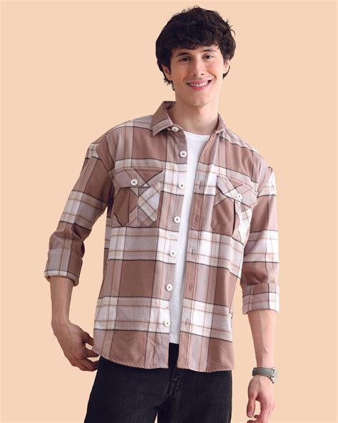 Buy Men's Brown Checked Oversized Shacket Online in India at Bewakoof