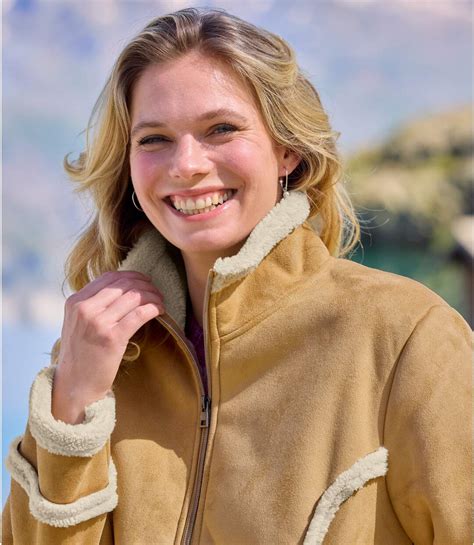 Women's Camel Sherpa-Lined Faux-Suede Jacket | Atlas For Men