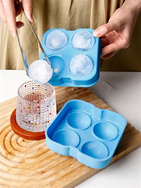 1pc 4-grid Plastic Ice Tray Mold, Kitchen Spherical Ice Maker Whiskey ...