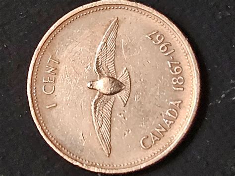 Canadian 1 Cent Dove 1967 Rare Coin 1867-1967 Queen Elizabeth 2 ...
