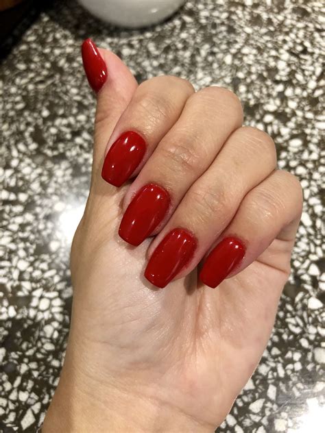 Blood Red SNS Nails - Coffin shape | Sns nails colors, Sns nails, Red ...