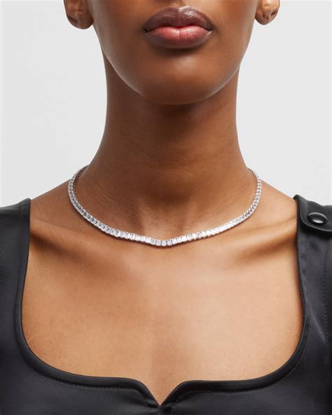 Neiman Marcus Diamonds 18K White Gold Emerald-Cut Diamond Tennis Necklace, 18"L, 24.0tcw ...