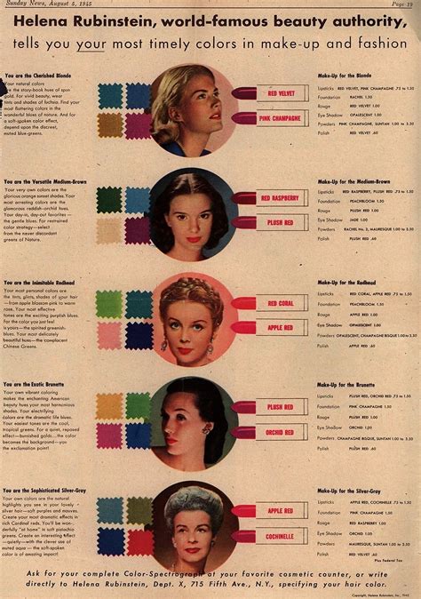 Vintage 1940s Makeup Colour Charts & Guides - Hair & Makeup Artist ...