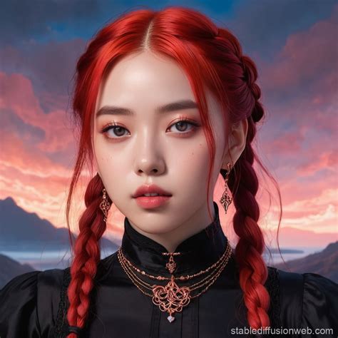 Goth Asian American Woman in Braids | Stable Diffusion Online