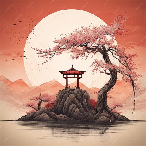 Premium AI Image | Japan art style cherry tree
