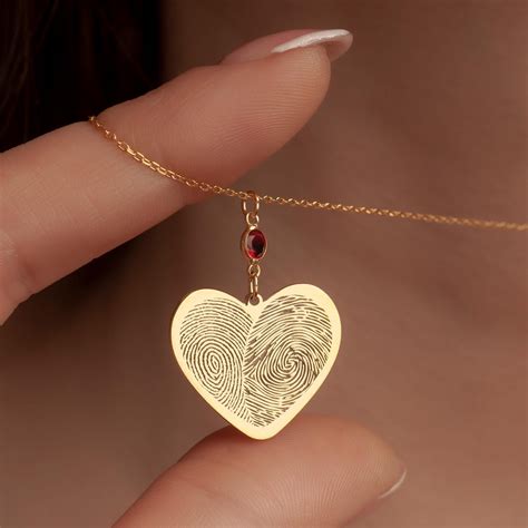 Personalized Hearth Shaped Fingerprints Jewelry With Birthstone,custom ...
