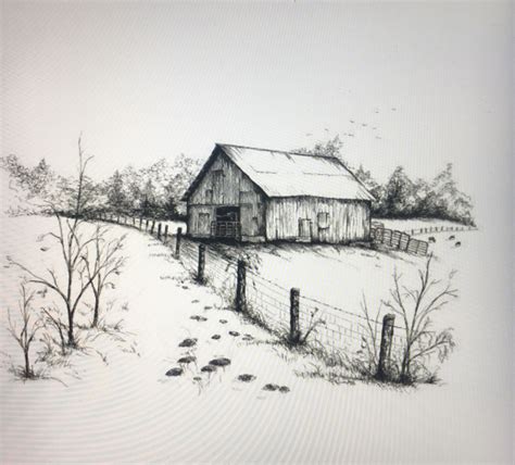 Rustic Barn Drawing with Pencil