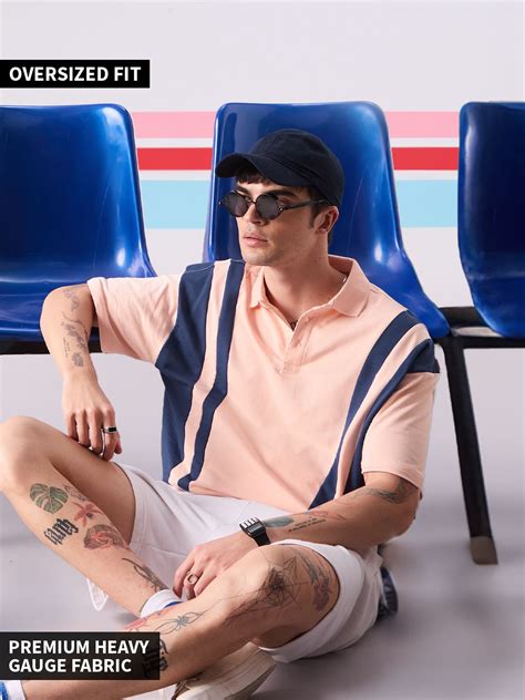 Buy Solids: Pink & Navy Logo Oversized Polo Online