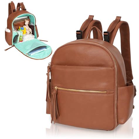 Amazon.com: MOMINSIDE Small Diaper Bag Backpack, Mini Diaper Bag with 11 Pockets, Leather Travel ...