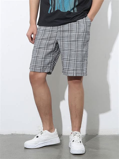 Men Plaid Slant Pocket Drawstring Waist Shorts | Drawstring waist ...