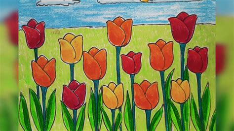 Easy Drawing of Tulips- Spring season art- Drawing flowers - YouTube