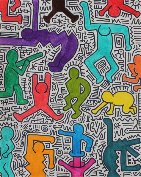 Homage to Haring (Dancing Figures), Original Ink & Pen, Chris van der ...
