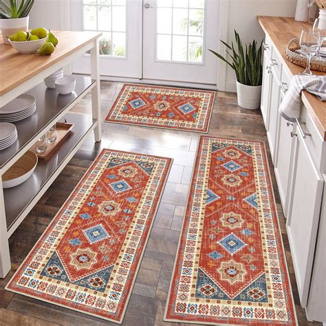 Amazon.com: HEBE Boho Kitchen Rug Sets 3 Piece with Runner Non Slip ...
