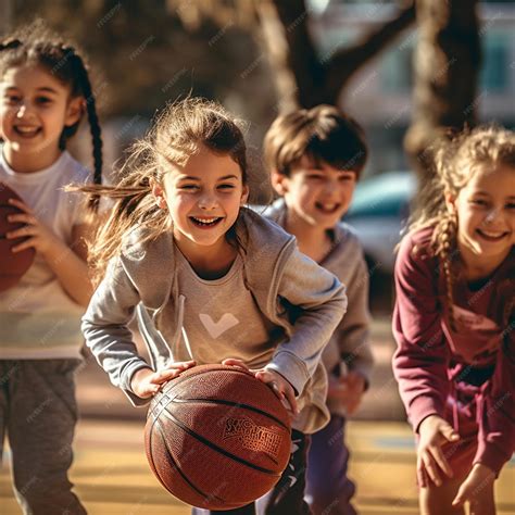 Premium Photo | A group of young children playing basketball with one ...