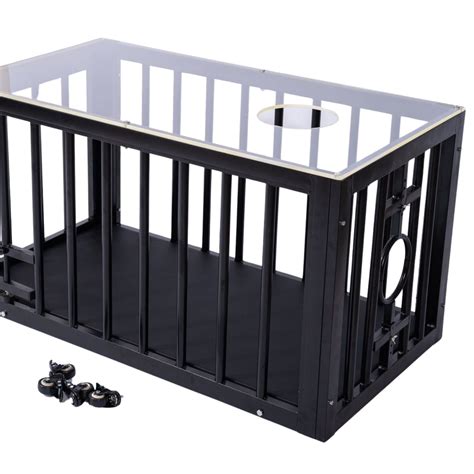 Roomsacred Black Steel Coffee Table BDSM Cage with Black Padded Floor