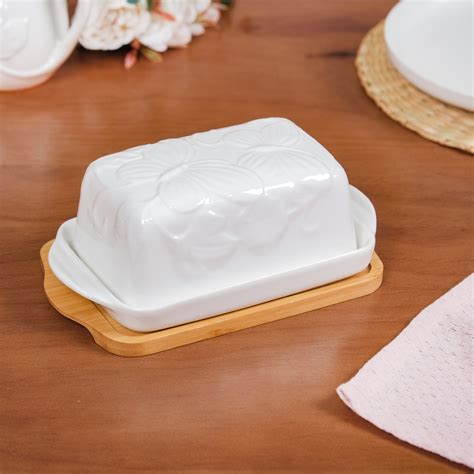 Ceramic Butter Dish With Lid And Wooden Tray Online - Premium Butter ...