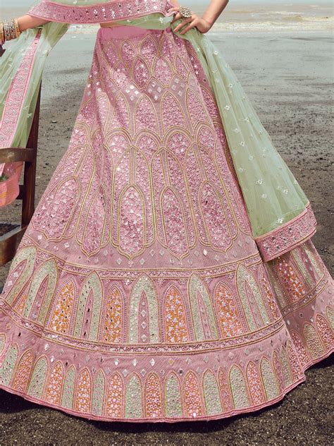 English-Rose Organza Lehenga Choli with Gota-Thread-Zarkan Work and ...