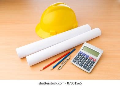 Drawings Hard Hat On Desk Stock Photo 87801565 | Shutterstock