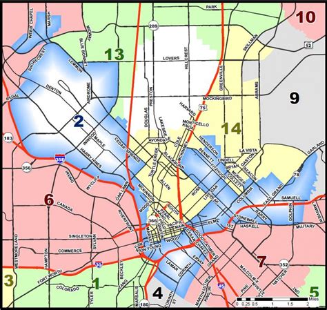 Dallas districts map - Dallas city council district map (Texas - USA)