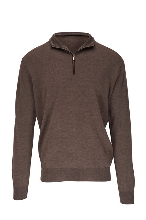 Peter Millar - Autumn Crest Birch Brown Quarter Zip Pullover