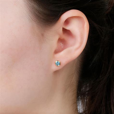 Infinity Aquamarine 10K Yellow Gold Stud Earrings:Jian London:10K Gold ...