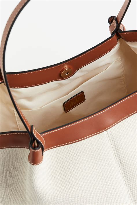 Large canvas shopper - Natural white/brown - Ladies | H&M PH