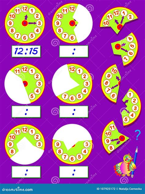 Logic Exercise for Children. Need To Find the Second Parts of Clocks ...