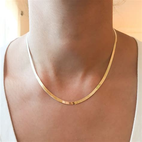 14K Gold Herringbone Chain Necklace ~ 3mm Width | Solid gold chains ...