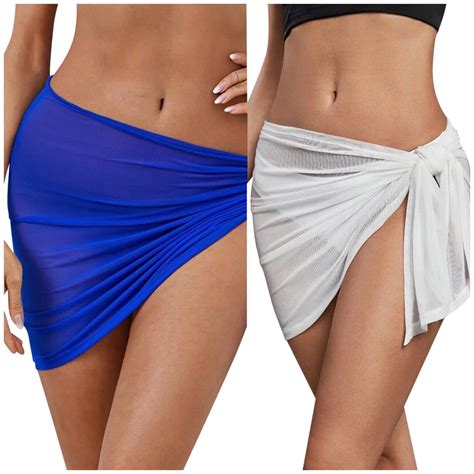 Huowey 2PCS Women Beach Sarongs Sheer Cover Ups Mesh Bikini Wrap Skirt ...