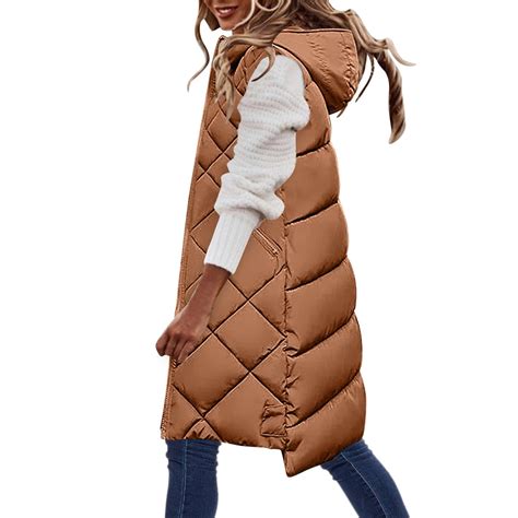 Brnmxoke Womens 2023 Long Puffer Vest Sleeveless Puffer Jacket Hoodie ...