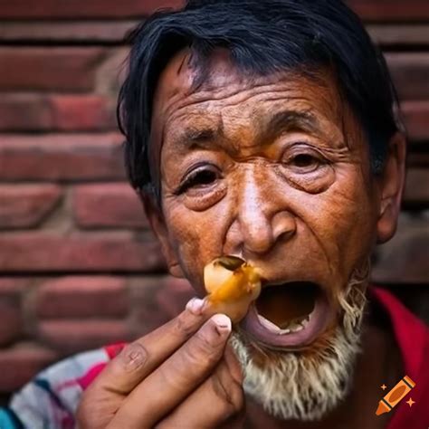 Nepali man eating traditional food on Craiyon
