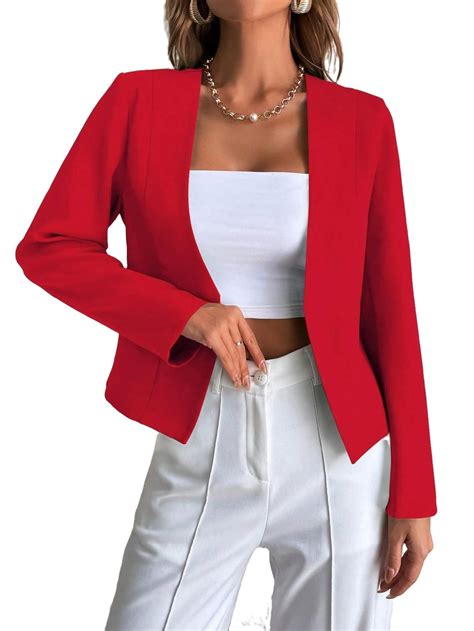Elegant Solid Red Women Blazers - Walmart.com