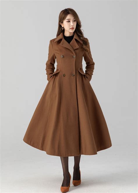 Brown Midi Wool Coat, Wool Coat, Long Wool Coat, Swing Wool Coat ...