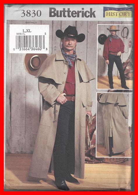 Uncut Men's Duster Coat Western Shirt Butterick Pattern 3830 Size Large ...