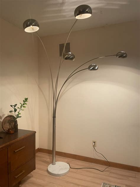 Vintage Lamp Mid Century Chrome Five Arm Arc Floor Lamp With White ...