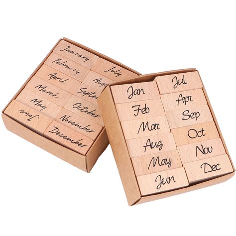 Raindrops 24 Pcs in 2 Set DIY Wooden Antique Stamps Month Letter and Abbreviation Seals Retro ...