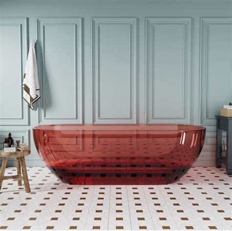 Stylish Red Bathtub in Modern Bathroom