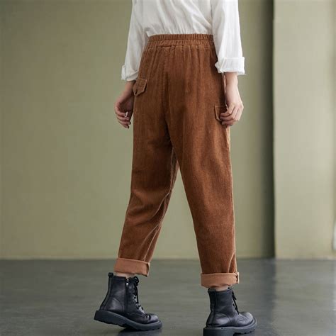 Casual Brown Corduroy Pants for Women Long Pants Plus Size | Etsy