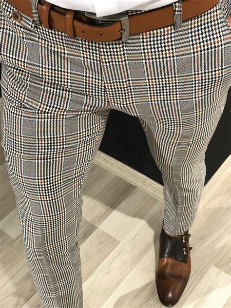 Buy Gray Slim Fit Wool Plaid Pants | GENT WITH | Mens plaid pants ...