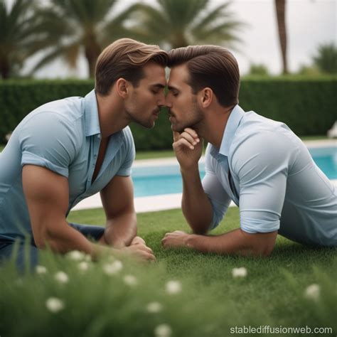 Men Kissing Near Pool | Stable Diffusion Online