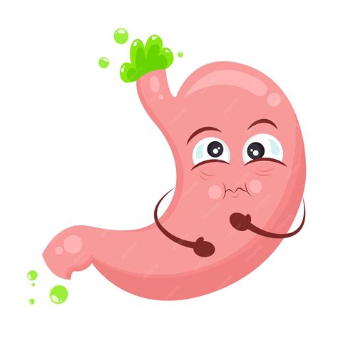 Premium Vector | Isolated human stomach cartoon character icon sick with nausea bile and acid reflux